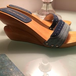 DELICIOUS-brand Denim & Wood Slides w/Bling!